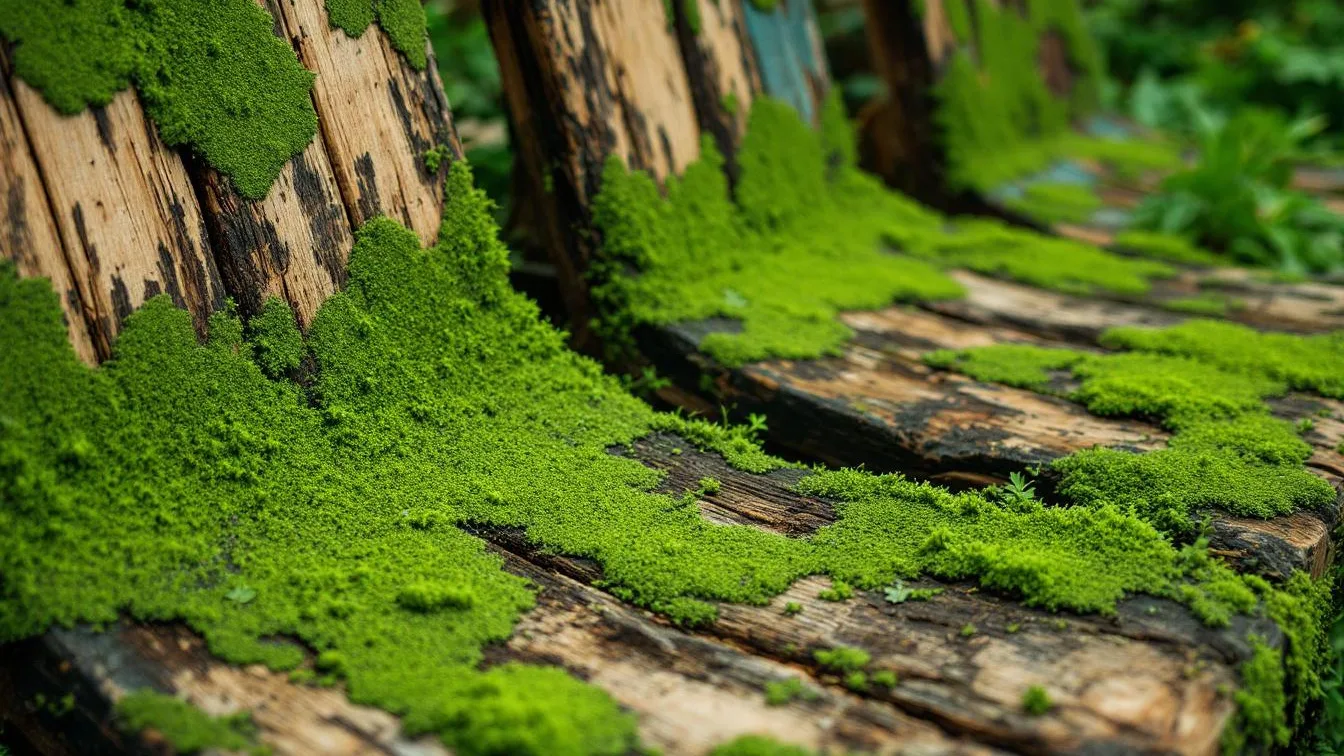 De groene aanslag op je tuinmeubelen bevat schimmels die het hout van binnenuit aantasten