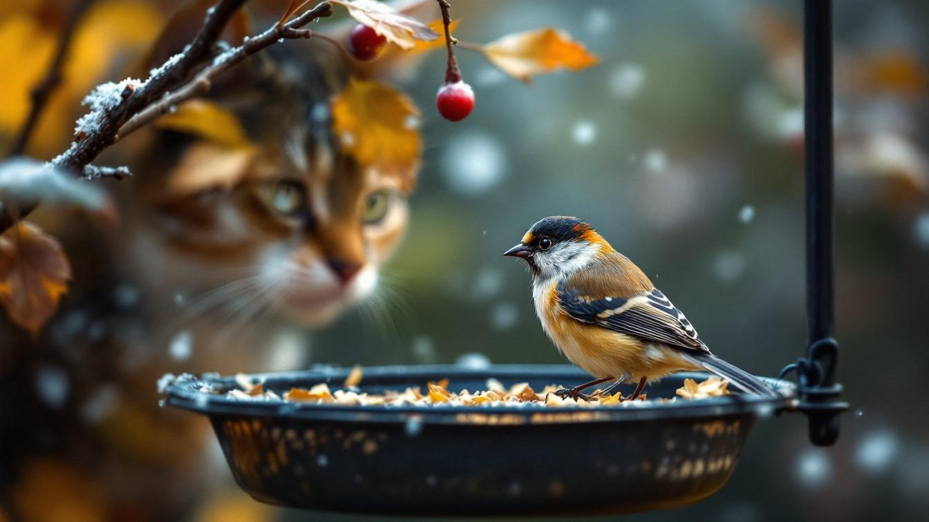 De meeste voederplekken hangen te laag en maken vogels kwetsbaar voor katten
