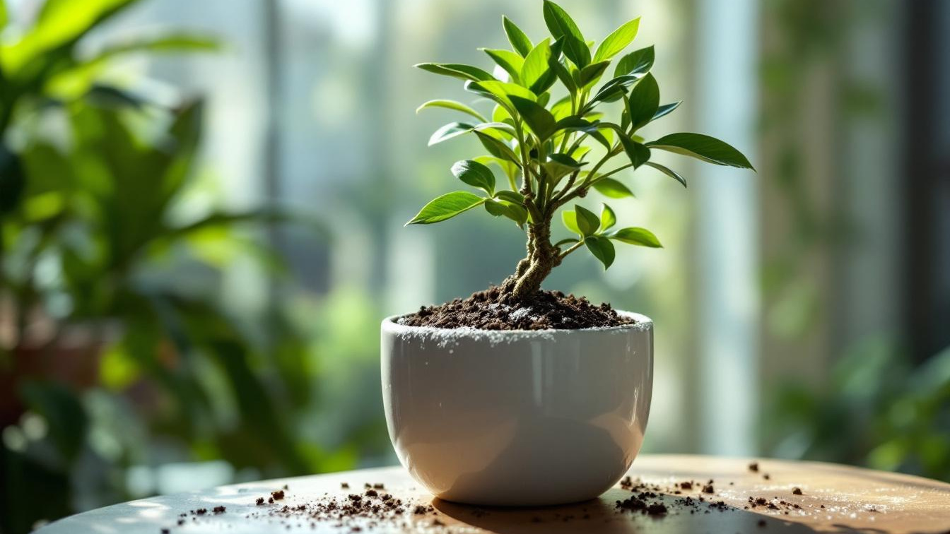 De schimmelsporen die zich nu onzichtbaar verspreiden in te vochtige potgrond