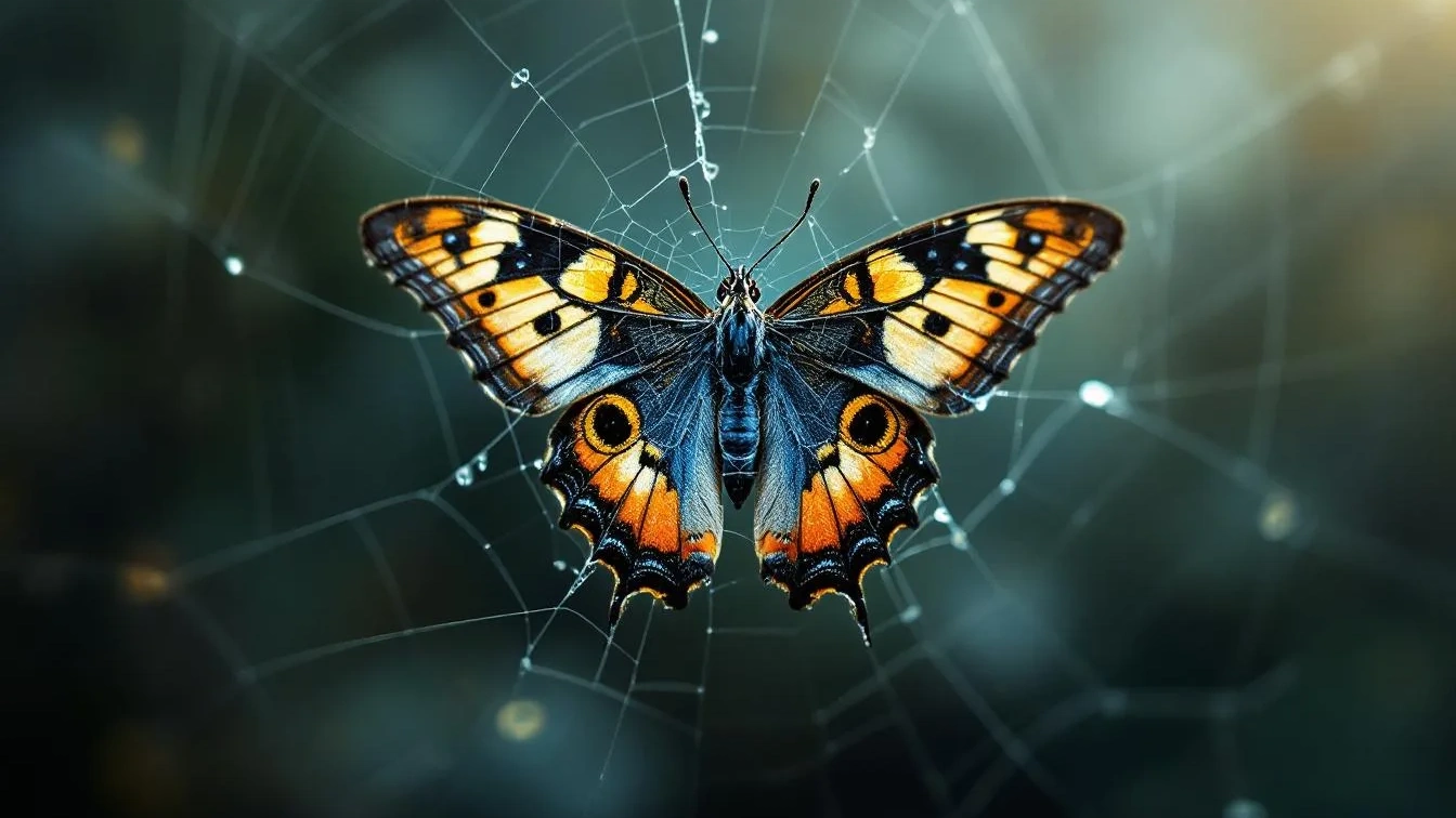 De vlindervleugels die je nu in spinnenwebben ziet zijn van al gestorven dieren