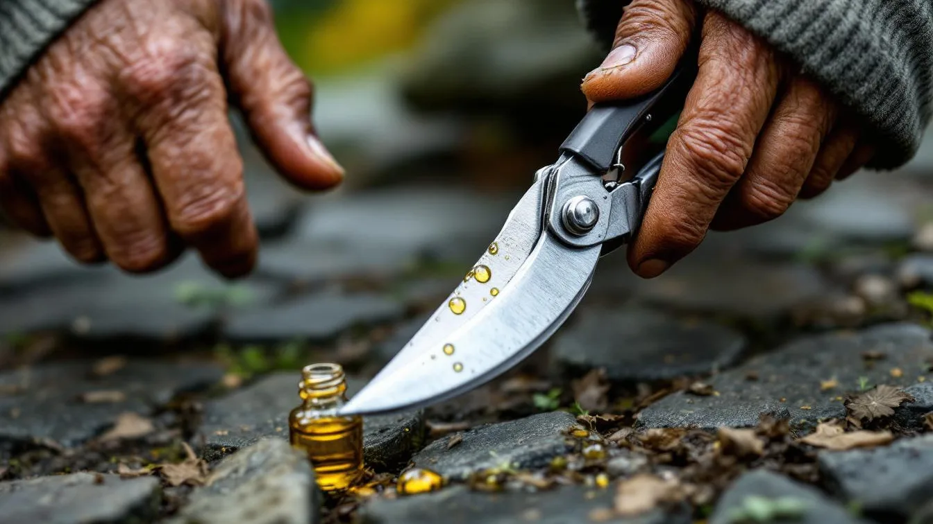 Een laagje olie op je snoeischaar voorkomt vastlopen bij de eerste voorjaarsnoei