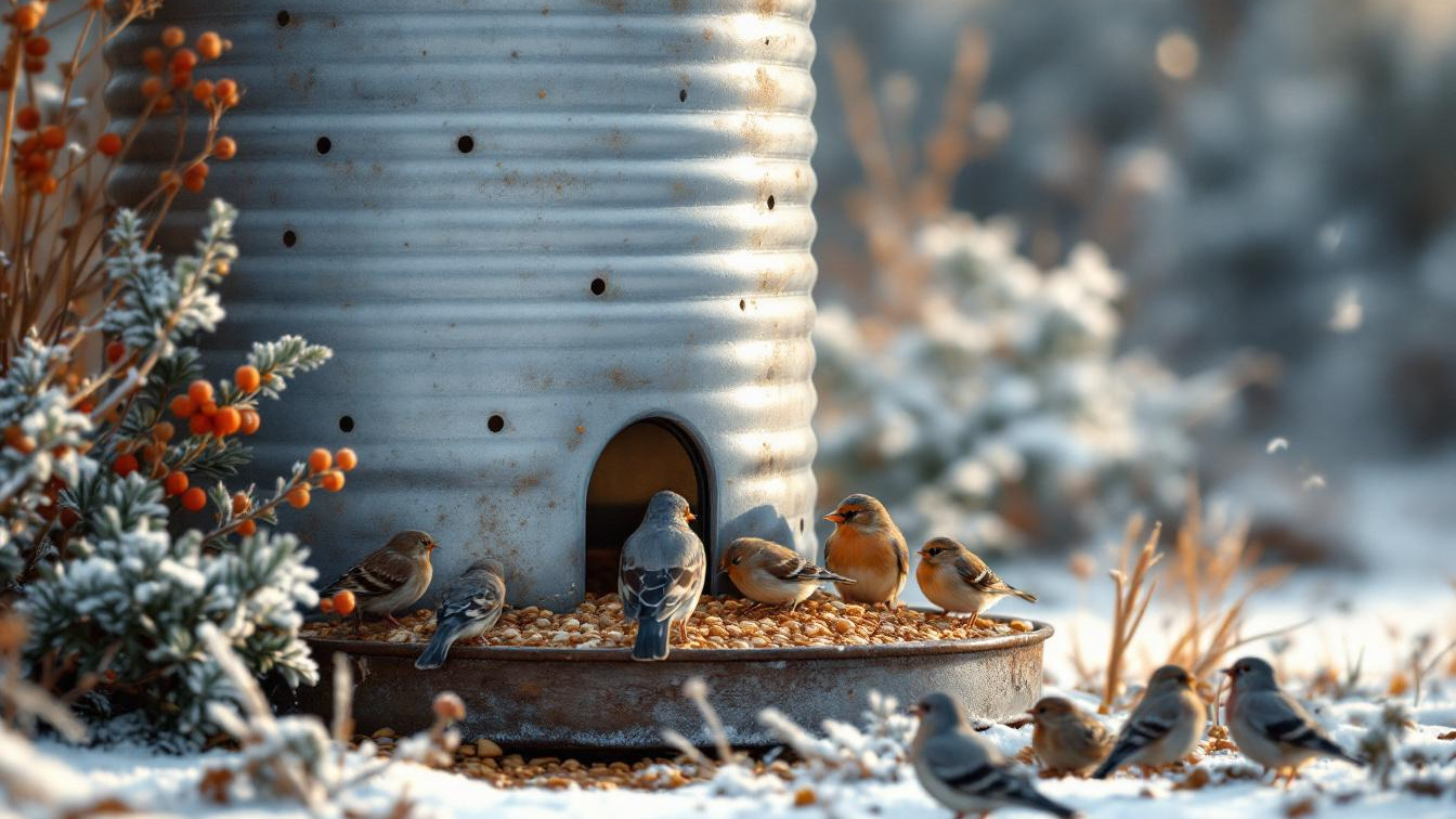 Een voedersilo met gaatjes van precies 6 millimeter houdt grote vogels effectief buiten