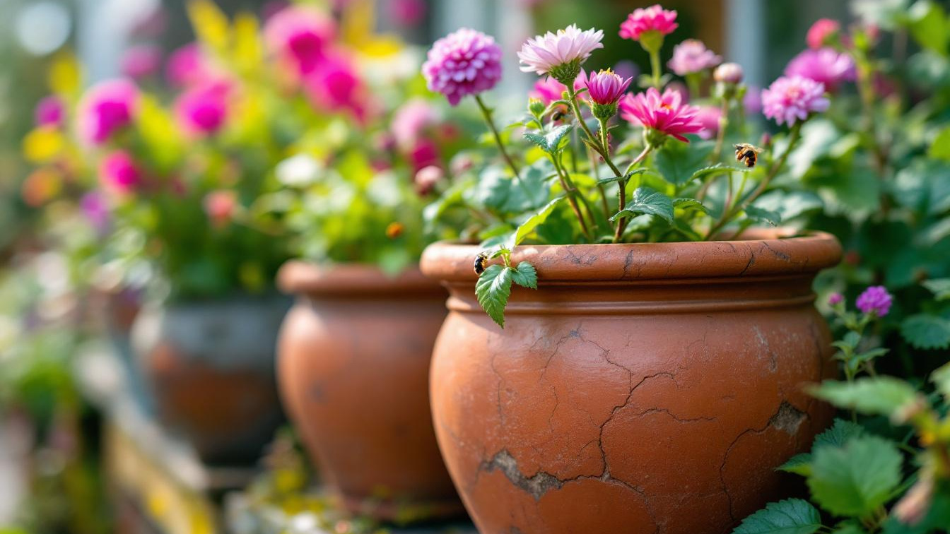 Je terracotta potten staan nu op springen door het vocht dat erin is getrokken