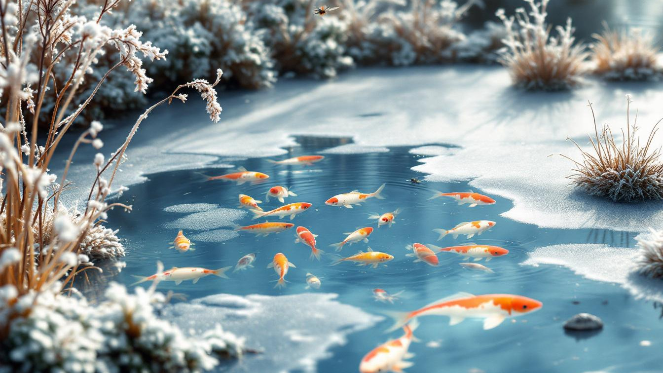 Pas bij een watertemperatuur onder 4 graden gaan vijvervissen in winterrust