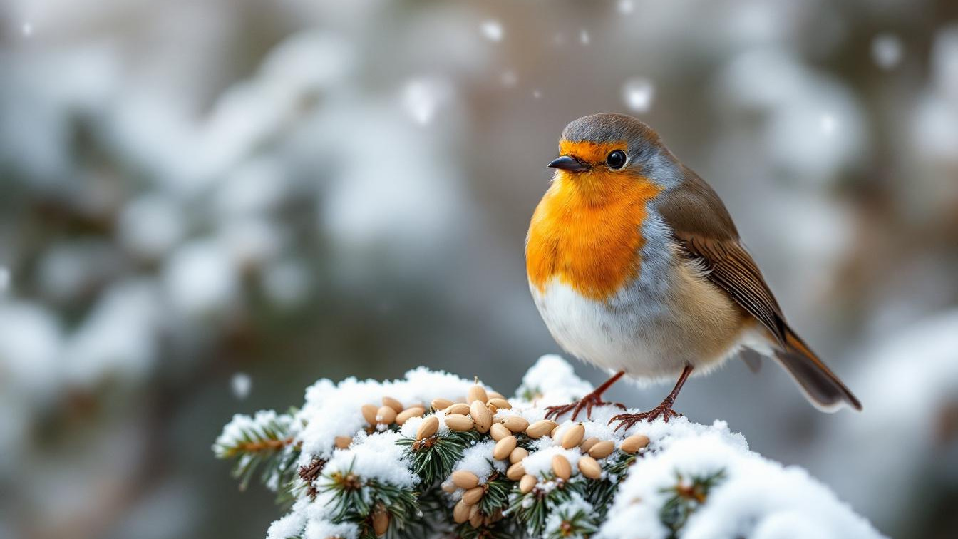 Roodborstjes hebben exact 10 gram voedsel per dag nodig om de winter te overleven