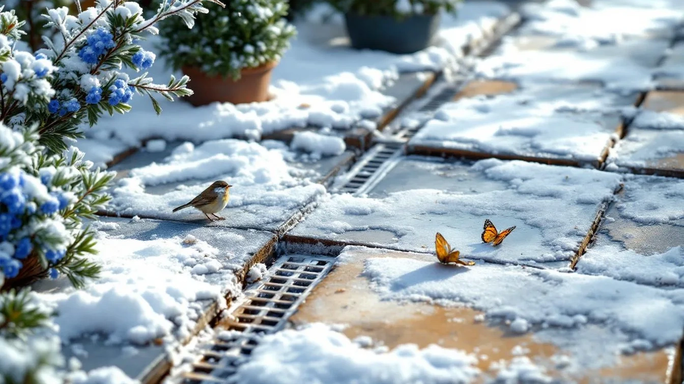 Verstopte afvoeren bij je terras zorgen voor ijsvorming die tegels optilt