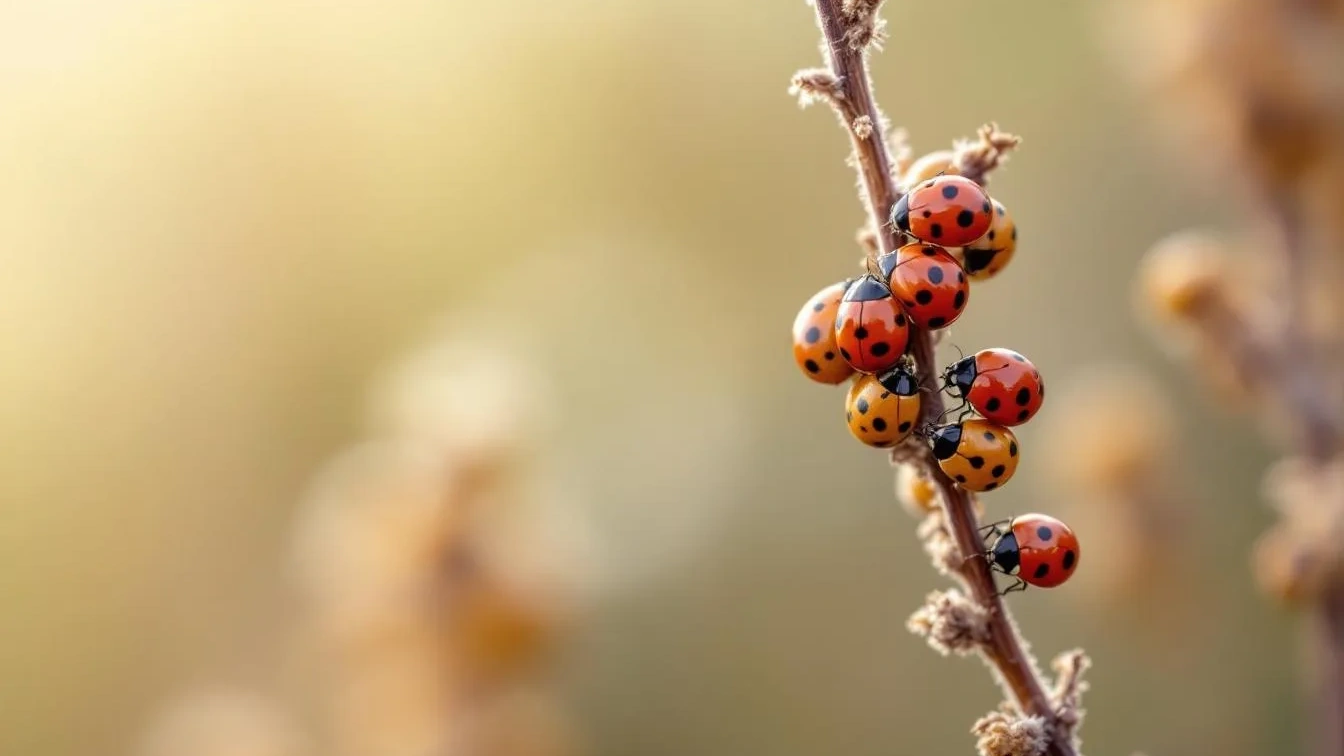Lieveheersbeestjes leggen tot 300 eieren die verborgen zitten in dode plantenstengels